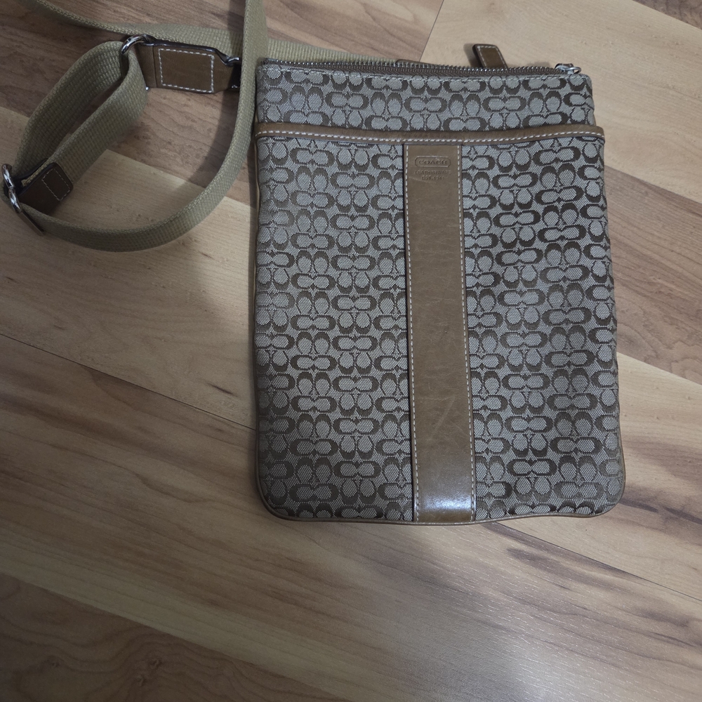Authentic Coach Tan and Brown Signature Messenger Bag